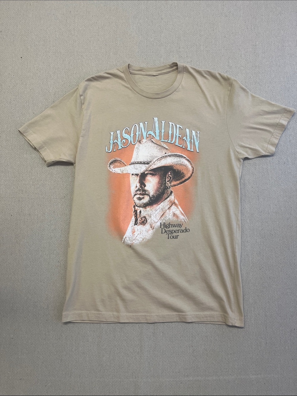 Jason Aldean Highway Desperado Tour Graphic Tee Women’s Large Tan Shirt